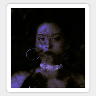 Beautiful girl, brown lighting, blue tones, jewelry. Beautiful and dark. Sticker